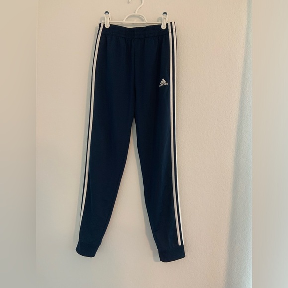 Adidas Youth Boys Large 14 - 16 Stripe Navy Jogger Trackpants - Picture 12 of 14